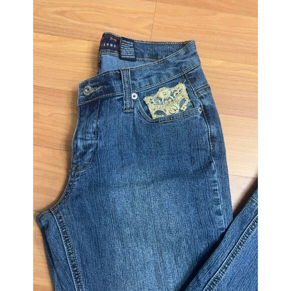 Vintage 90"s Y2K Fluid Preppy Women Gold Embroidery Slit Cuffs Jeans Size 7 - Picture 7 of 11